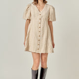 Textured Buttoned Mini Dress