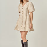 Textured Buttoned Mini Dress