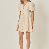 Textured Buttoned Mini Dress