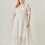 Plus Size Gridded Organza Tiered Maxi Dress