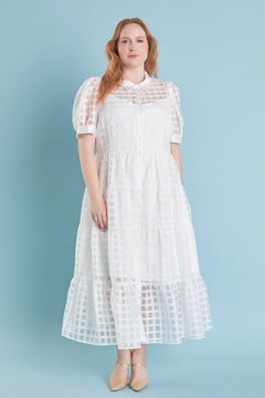 Plus Size Gridded Organza Tiered Maxi Dress