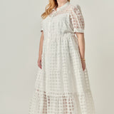 Plus Size Gridded Organza Tiered Maxi Dress