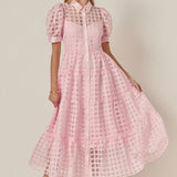 Gridded Organza Tiered Maxi Dress