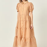 Gridded Organza Tiered Maxi Dress