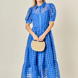 Gridded Organza Tiered Maxi Dress