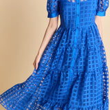 Gridded Organza Tiered Maxi Dress