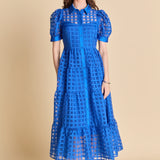 Gridded Organza Tiered Maxi Dress