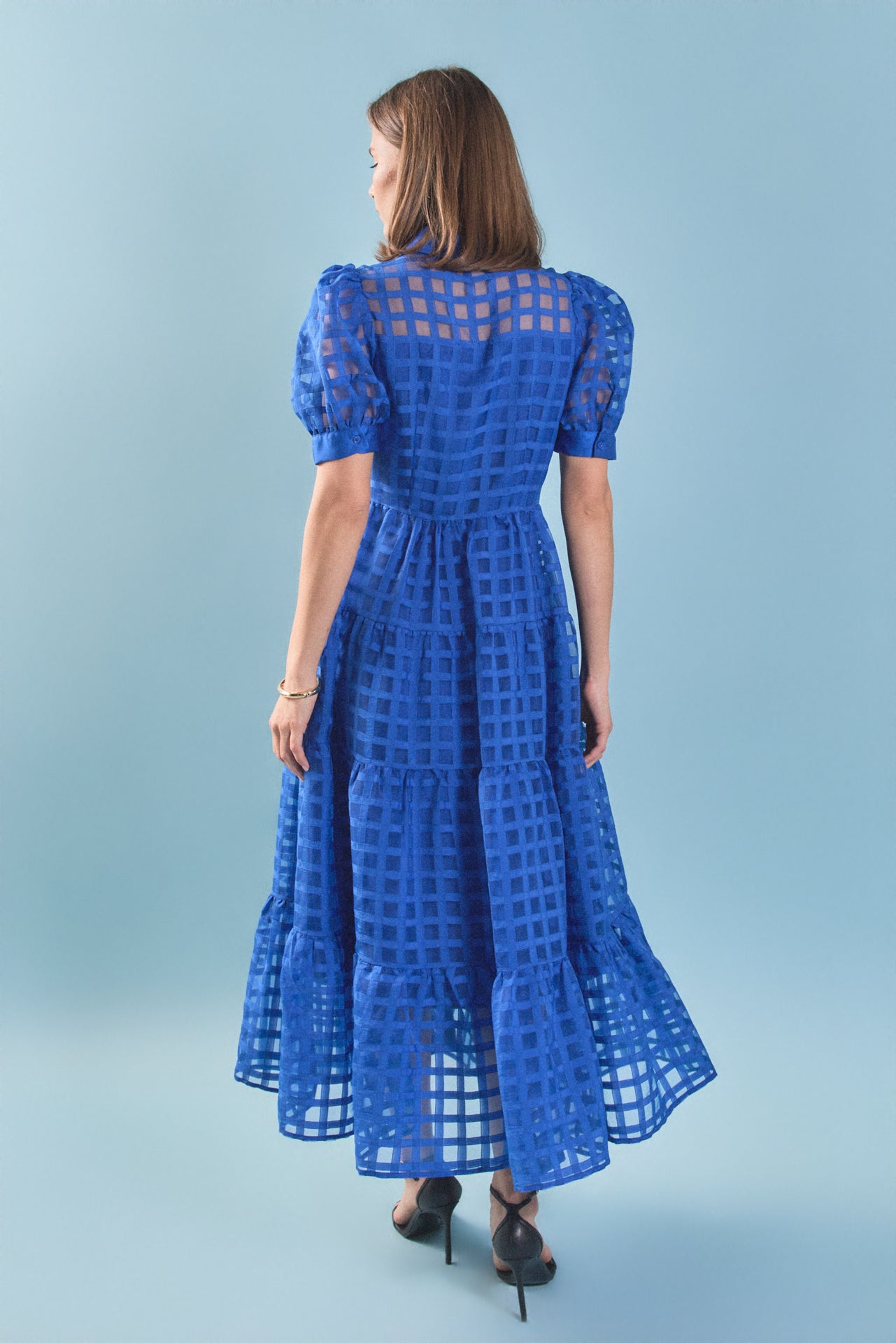 English Factory - Gridded Organza Tiered Maxi Dress CAMEL / XS English Factory - Gridded Organza Tiered Maxi Dress CAMEL / XS