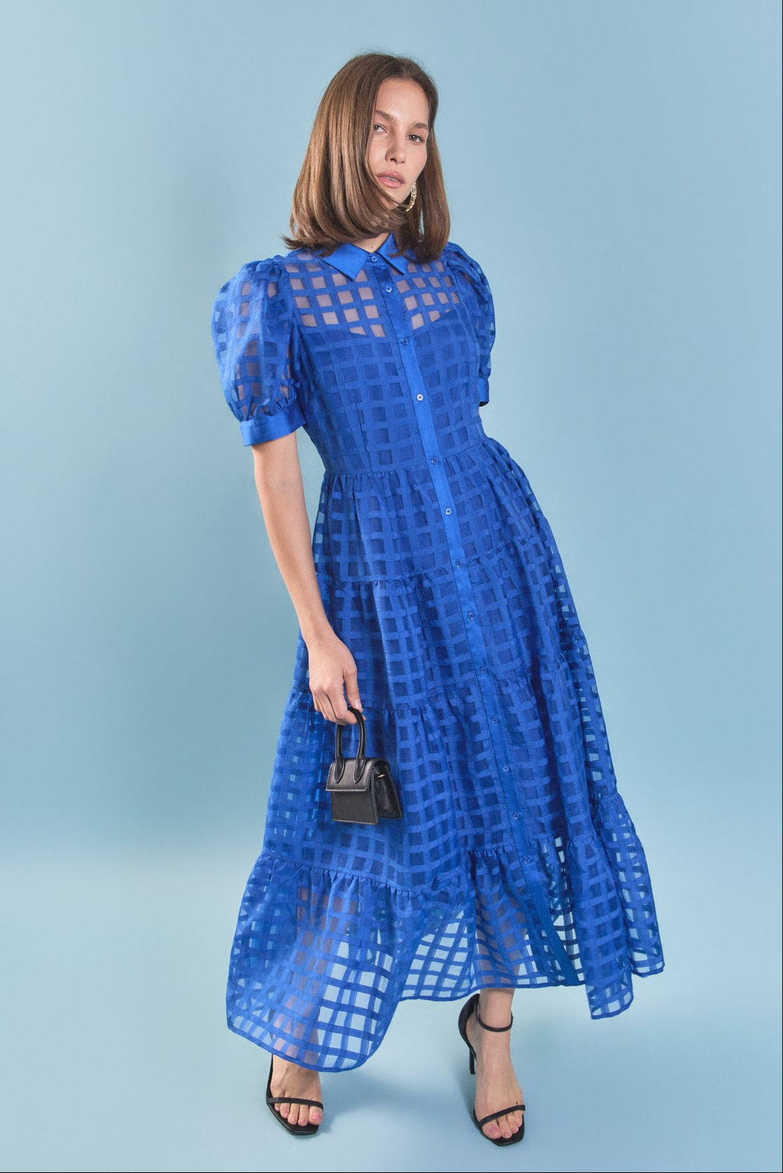 Gridded Organza Tiered Maxi Dress – English Factory