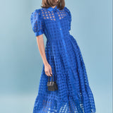 Gridded Organza Tiered Maxi Dress