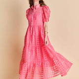 Gridded Organza Tiered Maxi Dress