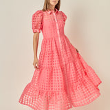 Gridded Organza Tiered Maxi Dress
