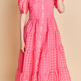 Gridded Organza Tiered Maxi Dress