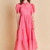 Gridded Organza Tiered Maxi Dress