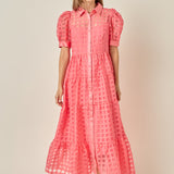 Gridded Organza Tiered Maxi Dress