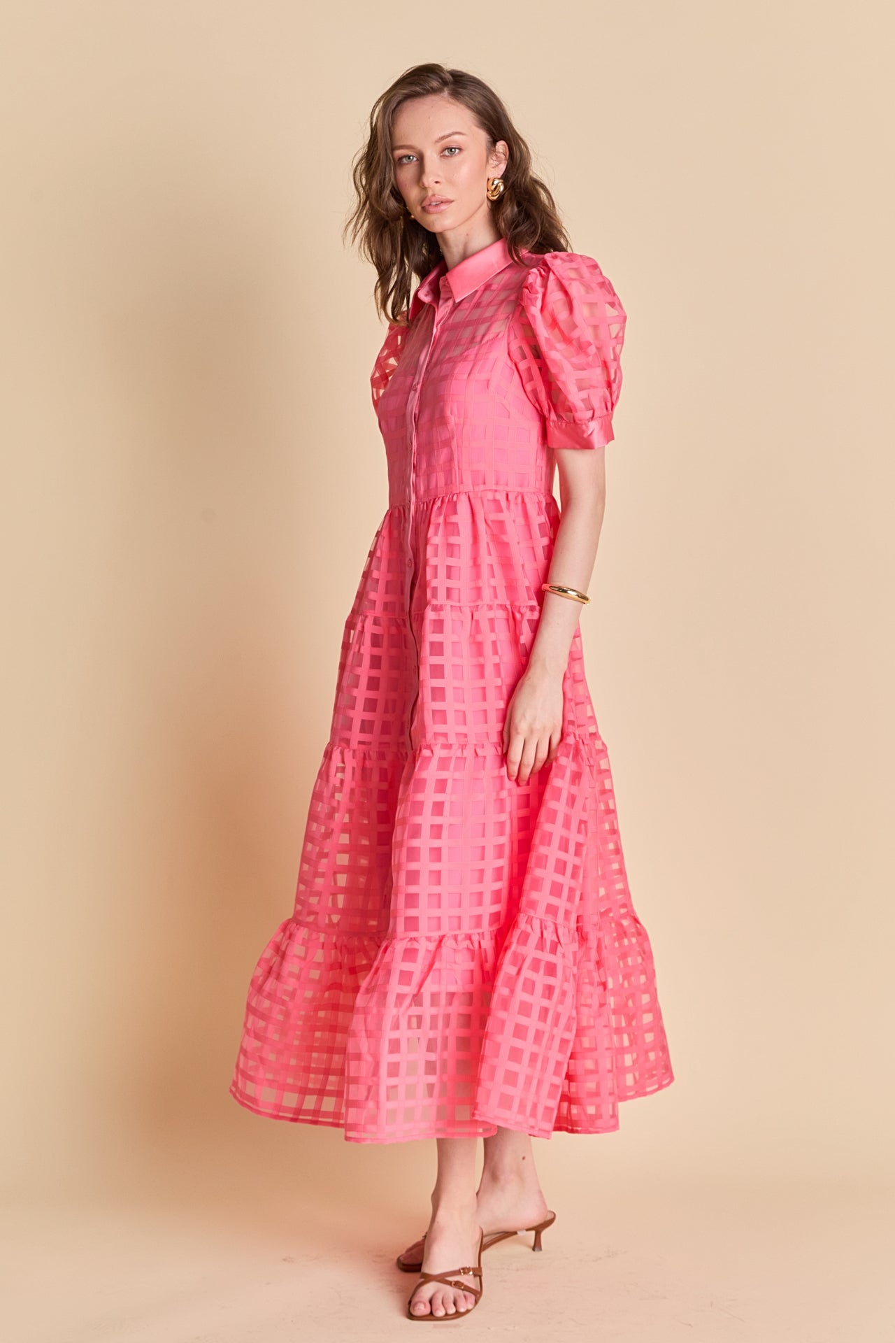 Gridded Organza Tiered Maxi Dress – English Factory