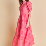 Gridded Organza Tiered Maxi Dress