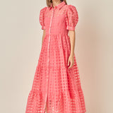 Gridded Organza Tiered Maxi Dress