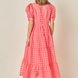 Gridded Organza Tiered Maxi Dress