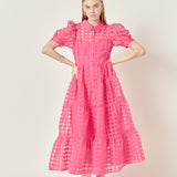 Gridded Organza Tiered Maxi Dress