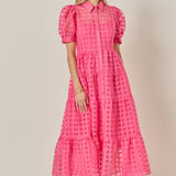 Gridded Organza Tiered Maxi Dress