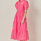 Gridded Organza Tiered Maxi Dress
