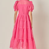 Gridded Organza Tiered Maxi Dress