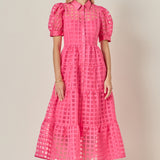 Gridded Organza Tiered Maxi Dress