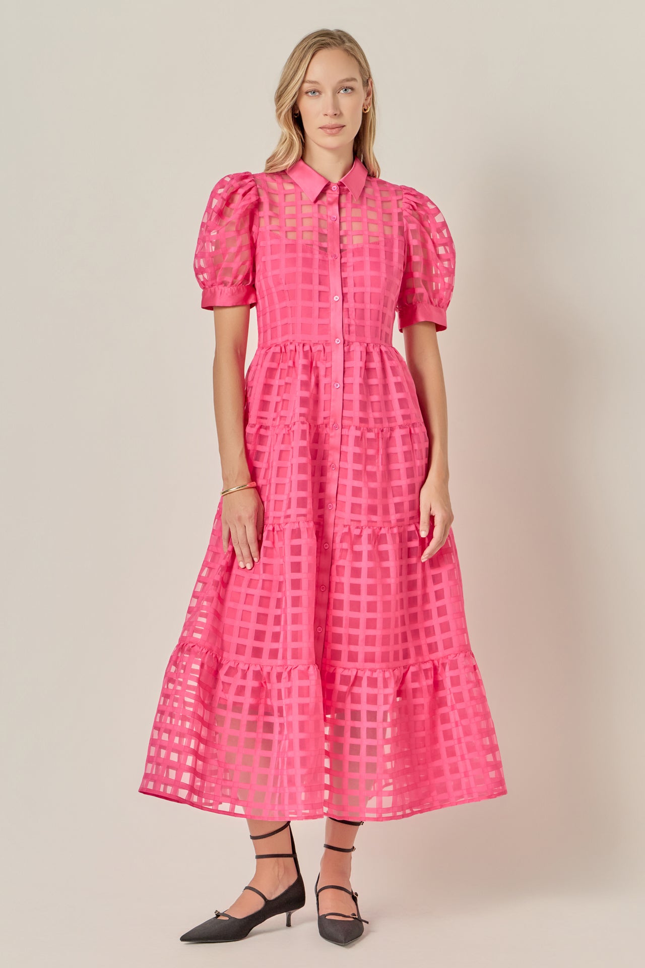 maxi fuchsia organza dress Flycurvy Plus Size Wedding Guest Fuchsia Organza Floral Print Wrap Flutter Sleeve Maxi Dress- Flycurvy