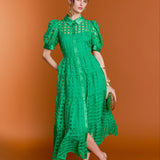 Gridded Organza Tiered Maxi Dress