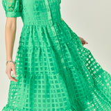 Gridded Organza Tiered Maxi Dress