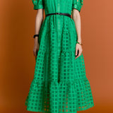 Gridded Organza Tiered Maxi Dress