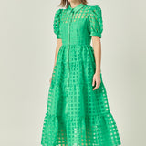 Gridded Organza Tiered Maxi Dress