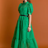 Gridded Organza Tiered Maxi Dress
