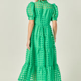 Gridded Organza Tiered Maxi Dress