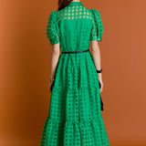 Gridded Organza Tiered Maxi Dress