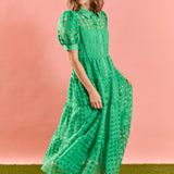 Gridded Organza Tiered Maxi Dress