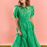 Gridded Organza Tiered Maxi Dress