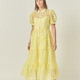 Gridded Organza Tiered Maxi Dress