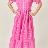 Gridded Organza Tiered Maxi Dress