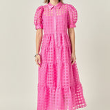 Gridded Organza Tiered Maxi Dress