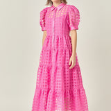 Gridded Organza Tiered Maxi Dress