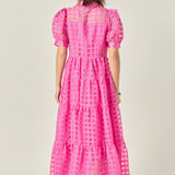 Gridded Organza Tiered Maxi Dress