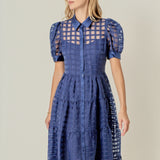 Gridded Organza Tiered Maxi Dress