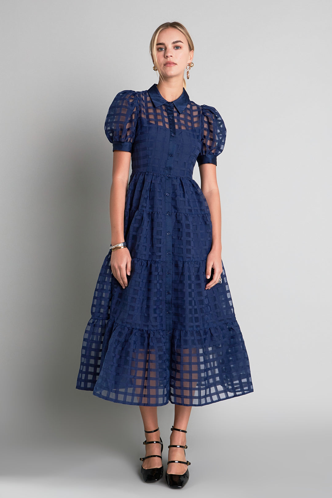 Printed organza maxi dress