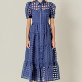 Gridded Organza Tiered Maxi Dress