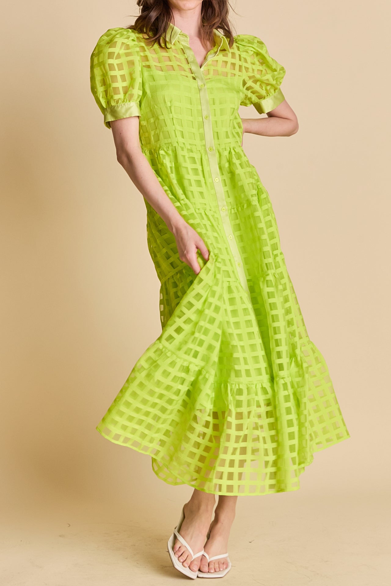 Gridded Organza Tiered Maxi Dress – English Factory Gridded Organza Tiered Maxi Dress – English Factory