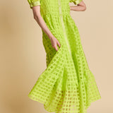 Gridded Organza Tiered Maxi Dress