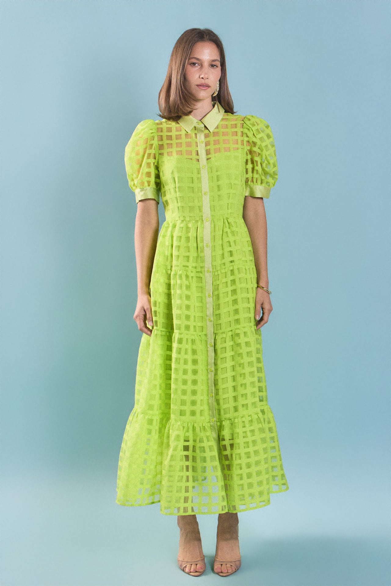 Gridded Organza Tiered Maxi Dress – English Factory