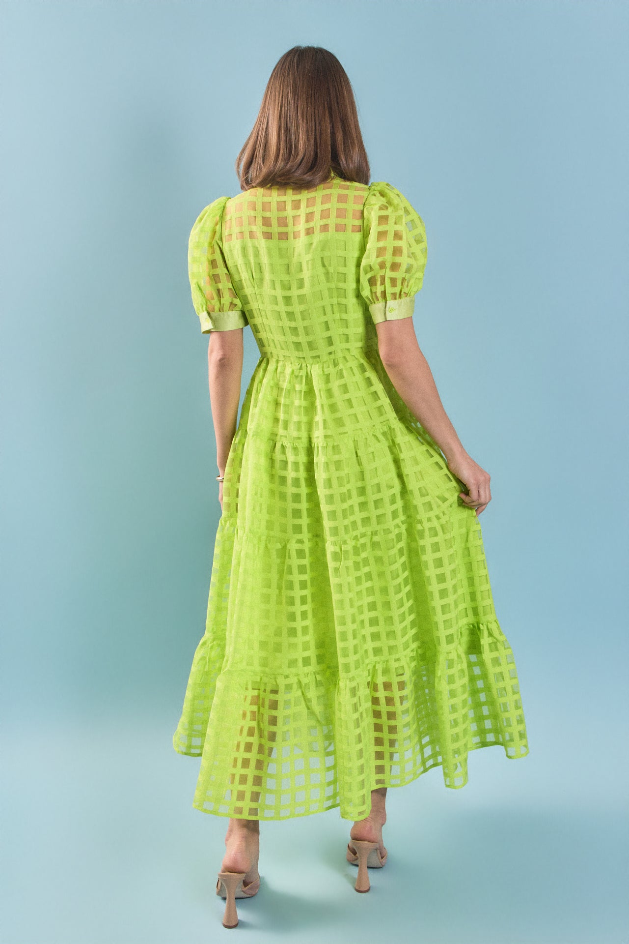 English Factory - Gridded Organza Tiered Maxi Dress CAMEL / XS English Factory - Gridded Organza Tiered Maxi Dress CAMEL / XS